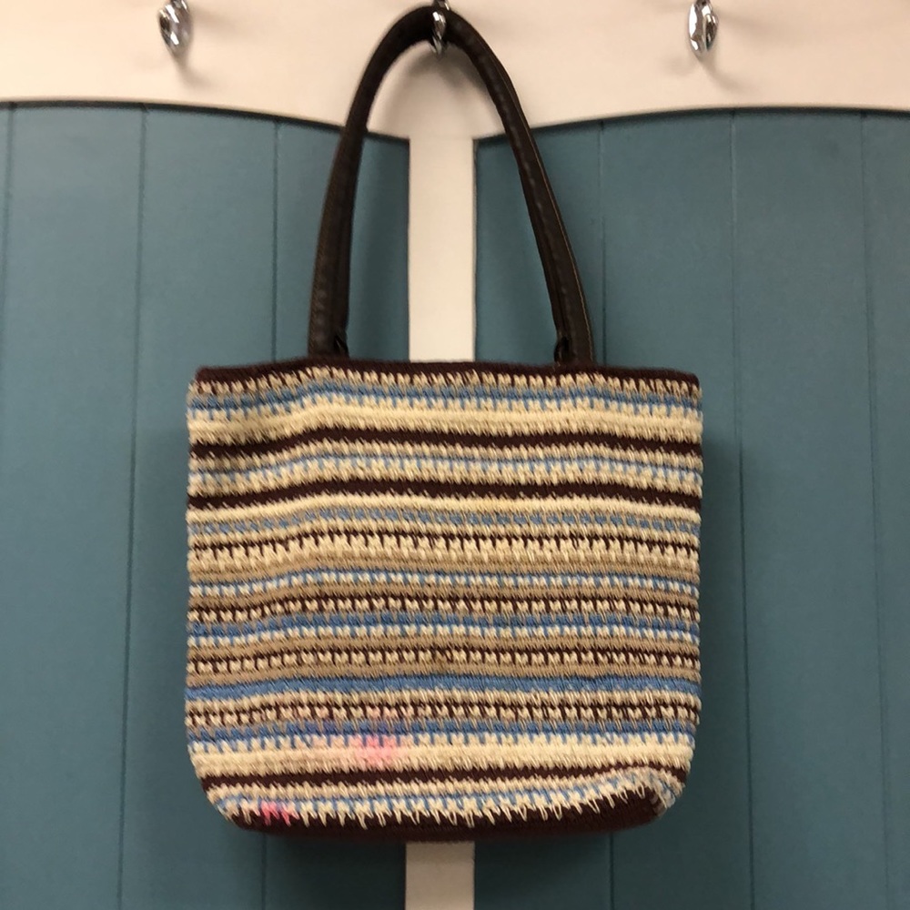 Crochet knit purse‎ ivory brown crochet purse granny core 12” shoulder bag - Picture 7 of 10